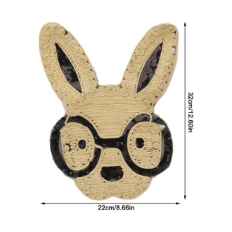 Applicatie groot konijn goud en zwart 32x22cm opnaaibaar