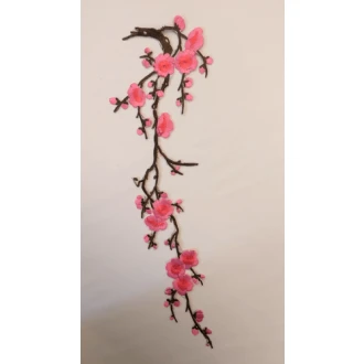 Applicatie tak met roze bloemen 40 x 12cm naaibaar