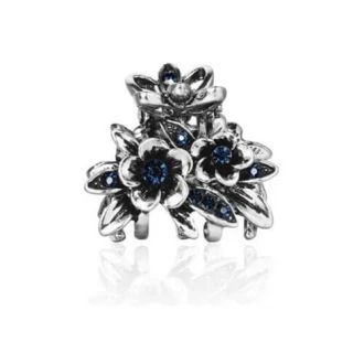 Bloemen metalen haarklem met blauwe strass steentjes