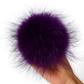 Paarse bonten pompon ca. 15cm met drukknoop