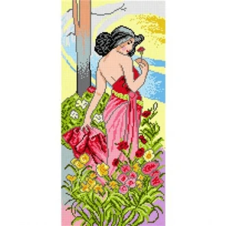 Vrouw met anjer kruissteek bedrukt borduur gobelin 23,5 x 51cm van ORCHIDEA 089.1705J