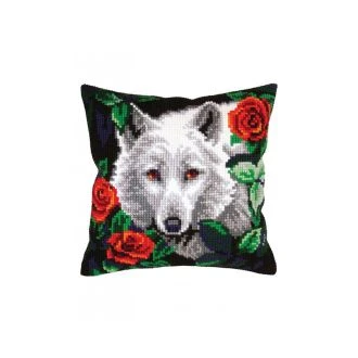 White wolf voorbedrukt kruissteek kussen van STITCHCOMPANY cda-5432