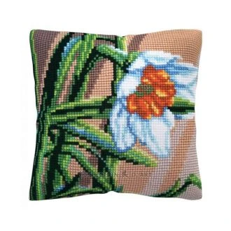 White Narcissus kussen borduurpakket STITCHCOMPANY CDA-5487CC