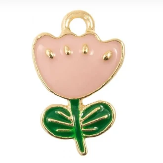 Enamel bloem bedel roze 19 x 12 x 2.5 mm van DB M008