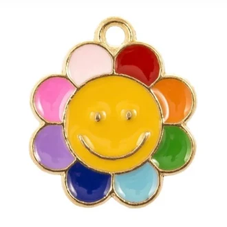 Enamel gekleurde bloem bedel roze 18 x 16 x 1.5 mm van DB M014