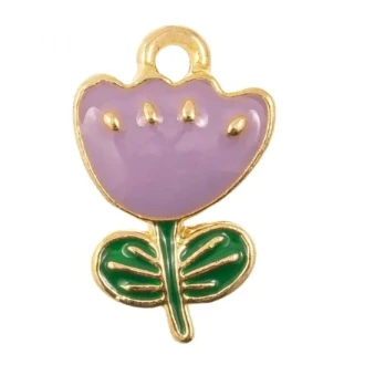 Enamel bloem bedel paars 19 x 12 x 2.5 mm van DB M026