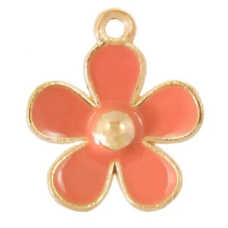 Enamel bloem bedel zalmroze 21 x 18 x 3 mm van DB M030