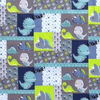 Popeline bedrukt met dinosaurussen NOOTEBOOM 14398/004