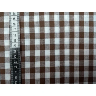 Stof met donkerbruine ruit 100% katoen 145cm breed