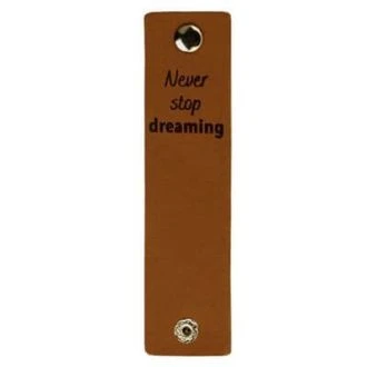 Leren labels met drukknoop Never Stop Dreaming 12x3cm 2 stuks van DURABLE 020.1217