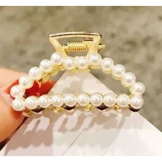 Gouden haarklem halve maan parel/ strass