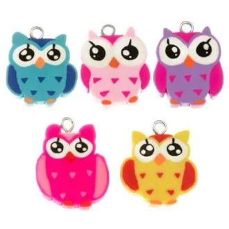 Hanger Polymeer Uil 22x18mm kleuren mix 5Stuks DB I107