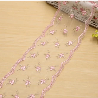 Roze kanten band met rozen (klein) 14cm breed