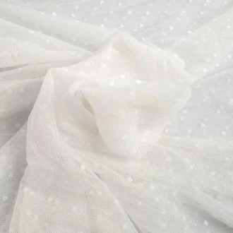 Stretch tule met stippen offwhite 150cm breed van KNIPIDEE 0697