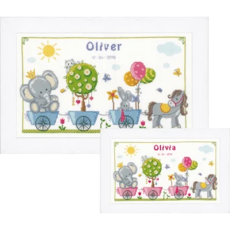 Kruissteek borduurpakket geboortetegel dierenkoets 41x24cm van VERVACO PN-0150531