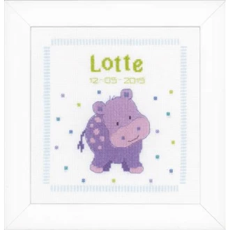 Kruissteek borduurpakket geboortetegel nijpaard 20x21cm van VERVACO PN-0150995