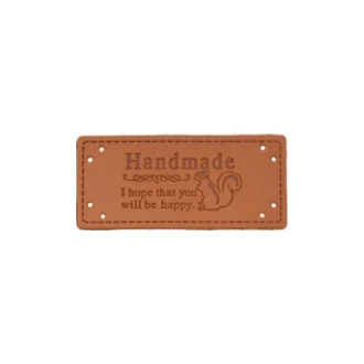 Leren Handmade label met eekhoorn 55x25mm