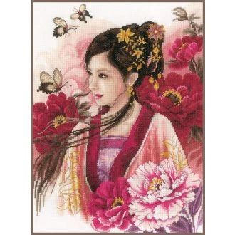 Telpakket borduurpakket Asian Lady in Pink 30 x 41cm van LANARTE PN-0170199