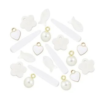 Bedelmix Acryl & Metaal (12 - 39 x 6 - 10 mm) White-Goud (20 Stuks) DB M057