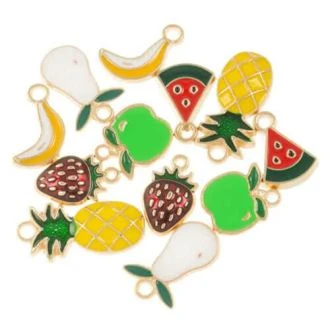 Bedelmix Enamel Fruit (16.5 - 24 x 10 - 11.5 mm) Mix Color-Goud (12 Stuks) DB M058