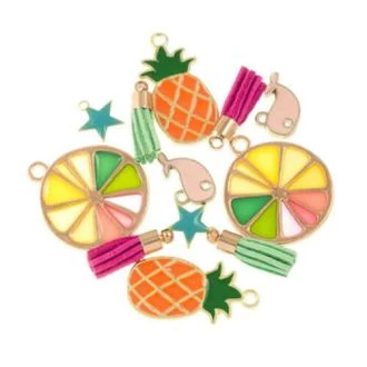 Bedelmix Enamel & Kwastjes (11 - 26 x 10 - 23 mm) Mix Color-Goud (12 Stuks) DB M059