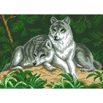 A Pair Of Wolves kruissteek bedrukt borduur gobelin 40 x 29 cm van STITCHCOMPANY mp-0614
