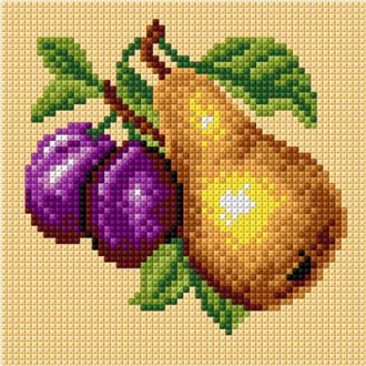 Peer en druiven kruissteek borduren bedrukt gobelin 15x15cm van ORCHIDEA 089.2888D