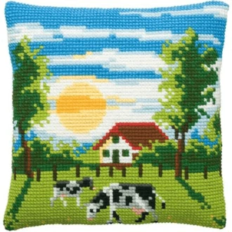 Boerderij kruissteek borduurpakket kussen 40x40cm van PAKO 076.003214