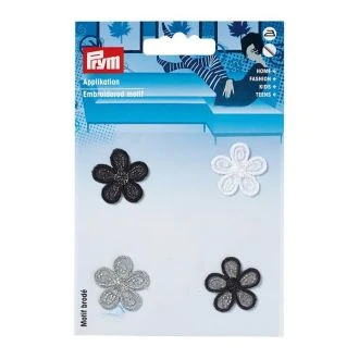 Bloemetjes 4 stuks 25mm zwart-wit applicatie PRYM-o 926535