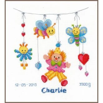 Mobiel met clown geboortetegel borduurpakket van VERVACO pn-0021813