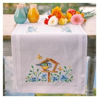 Vogelhuisjes tafelloper borduurpakket VERVACO PN-0148131
