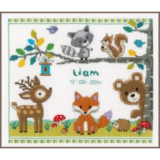 Bosdieren geboortetegel borduurpakket van VERVACO pn-0150179