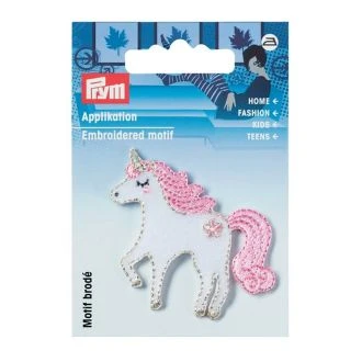 Eenhoorn wit-roze 50x57mm applicatie PRYM-l 923212