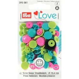 Colorsnaps drukknopen 12,4mm bloemen groen roze turquoise van PRYM LOVE 022.393081