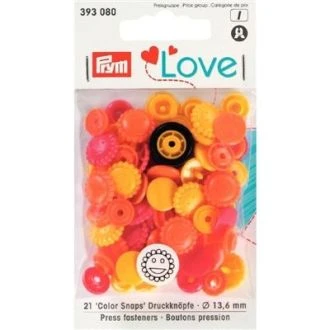 Colorsnaps drukknopen 13,6mm BLOEMEN roze oranje geel van PRYM 022.393080