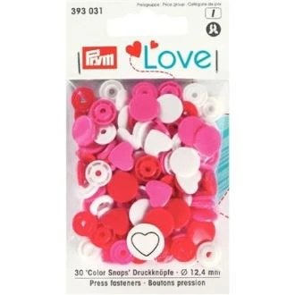 Colorsnaps drukknopen 12,4mm HARTJES rood roze wit van PRYM LOVE 022.393031