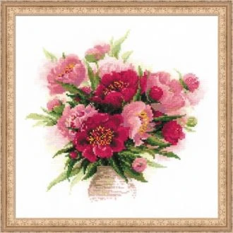 Peonies in a Vase kruissteek borduurpakket 40x40cm van STITCHCOMPANY RI-1259