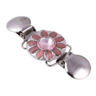 Vestklem roze bloem strass oud zilver 90x36mm