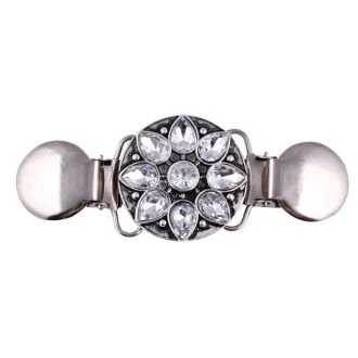 Vestklem bloem strass oud zilver 90x36mm