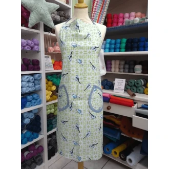 Keukenschort met groen en blauwe vogeltjes motief 90cm lang