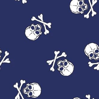 Popeline bedrukt met doodshoofden navy NOOTEBOOM 15575/008