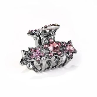 Sterren metalen haarklem met roze strass steentjes