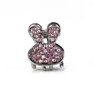 Konijn metalen haarklem met roze strass steentjes
