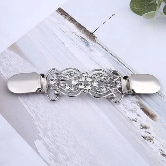 Vestklem leaves strass zilver 12x2.8cm