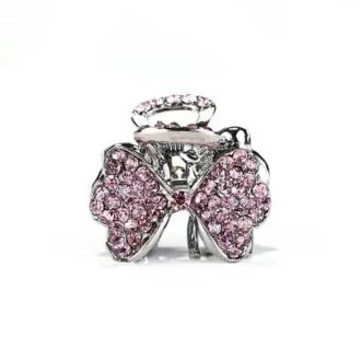 Vlinderdas metalen haarklem met roze strass steentjes