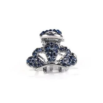 Kroon metalen haarklem met blauwe strass steentjes