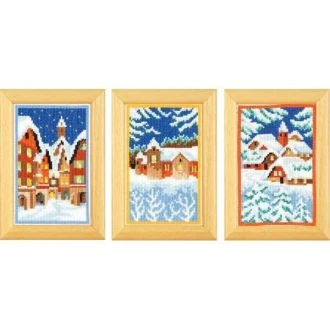 Winteravond kruissteek borduurpakket 3 schilderijen 8x12cm van VERVACO PN-0155893