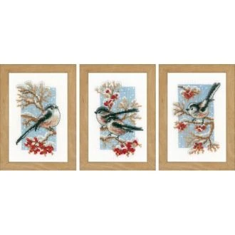 Wintervogels kruissteek borduurpakket 3 schilderijen 8x12cm van VERVACO PN-0166427