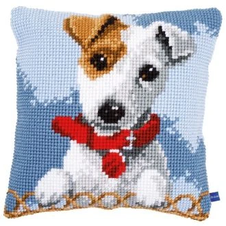 Jack Russell hondje kruissteek borduurpakket kussen 40x40cm van VERVACO PN-0155247