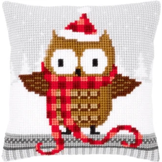 Kerst uil kruissteek borduurpakket kussen 40x40cm van VERVACO PN-0149312